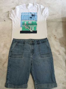 Miami Beach Graphic Tee &amp; Denim Shorts Set