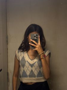Argyle Knit Crop Top Vest