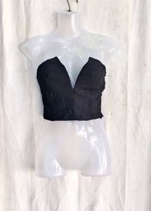 I. Chic Black Plunge Neck Corset Top