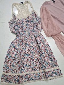 combo Floral Dress and Pink Top Set
