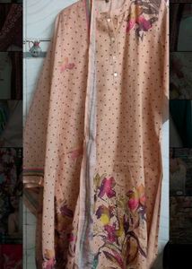 Elegant Peach Kurta with Floral Print