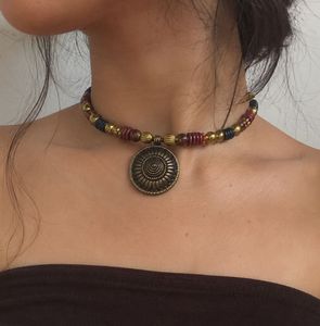vintage Boho Beaded Necklace with Pendant