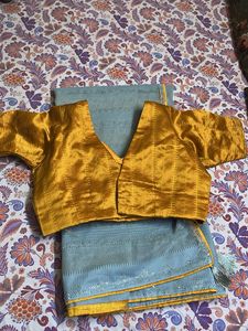 Elegant grye Saree with Mustard Blouse