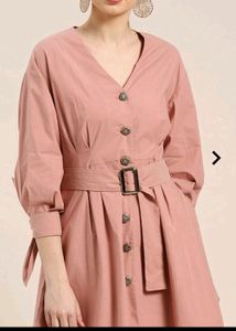 Solid Skater Dress With Belt Size:L