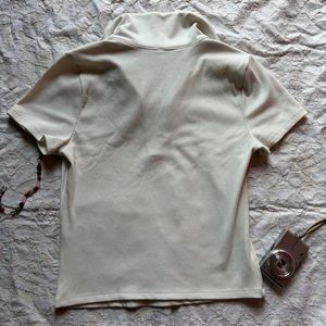 Stylish Ribbed Polo Neck Top