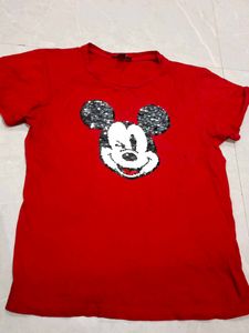 Red Mickey Mouse Sequin T-Shirt