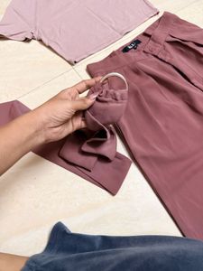 Stylish Mauve Crop Top and Pants Set