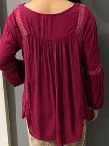 Maroon V-Neck Long Sleeve Top