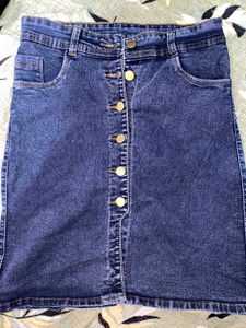 Classic Blue Denim Button-Front Skirt