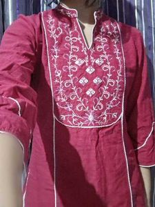 Pink Embroidery Short Kurti | Size S or M