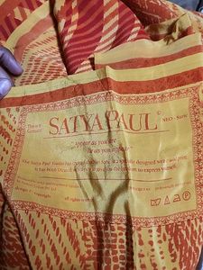 SATYAPUAL Orange Saree With Beaded Flowe