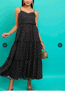 Black Floral Tiered Midi Dress