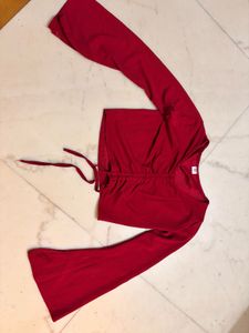 Chic Red Bell Sleeve Crop Top