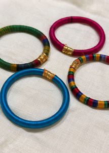 Set of 4 Silk Thread Bangles - Multicolor Boho