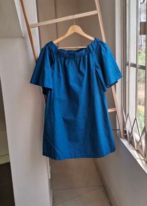 H&M Off-Shoulder Blue Tunic Top