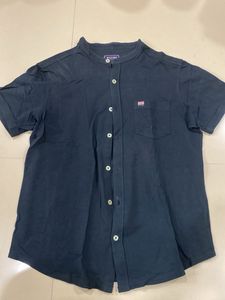 Men's Navy Blue Band Collar Shirt
