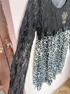 Women Black Short Dress / Long Top
