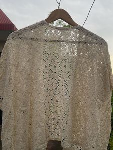 Cream Lace Open Front Kimono Cardigan