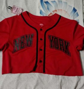 Red "New York" Baseball Style Crop Top