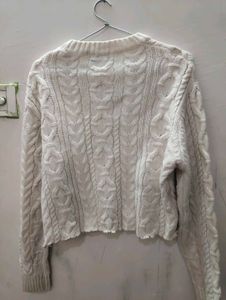 Cream Cable Knit V-Neck Sweater