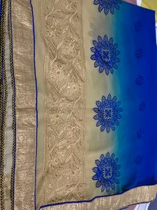 Navy blue and beige colour saree