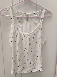 White Floral Racerback Tank Top