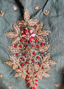 olive green Floral Peplum Lehenga Choli Set