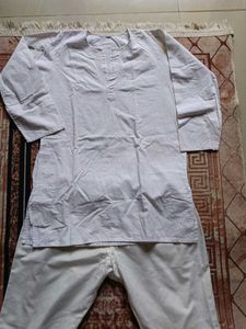 Men's White Cotton Kurta with Pajama(coins)