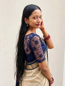 Elegant Embroidered Saree with Blue Blouse