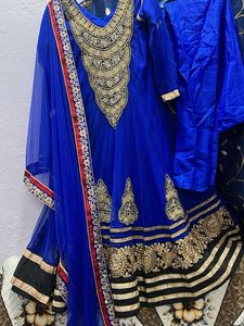 Royal Blue Embroidered net Anarkali set