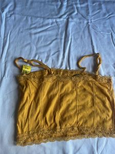 Yellow Lace Trim Crop Top