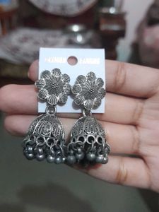 Silver Oxidized Jhumka Earrings