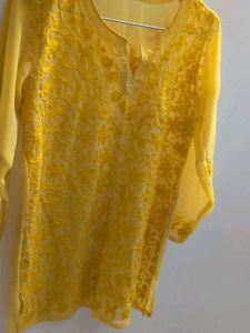 Yellow Chikankari Short Kurta