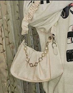 Chic White Ruched Hobo Bag with Pearl Detail