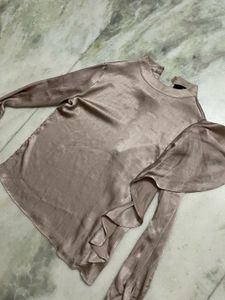 Chic Satin Top with Ruffle Sleeves