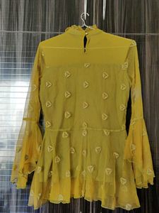 Trendy Yellow Mesh Top