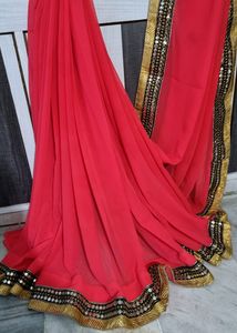 Pink And Gold Toned Sequinned Embroidered Saree