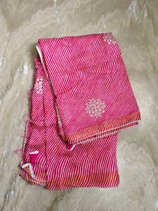 Beautiful Pink and white Saree With Coding Work