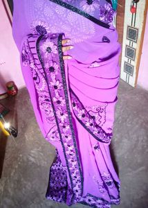 Vibrant Magenta Floral Embroidered Saree