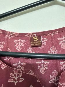 Maroon Printed Cotton Kurta