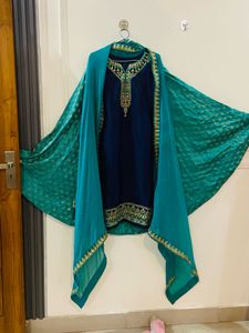 Elegant Navy Kurta Set with Teal Dupatta