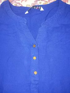 Vibrant Blue Button-Up Tunic Top