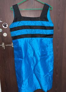 Blue &amp; Black Sleeveless stiched Dress