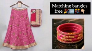 Pink Embroidered Lehenga Set with Free Bangles