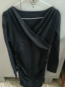Chic Black Ruched Long Sleeve Dress