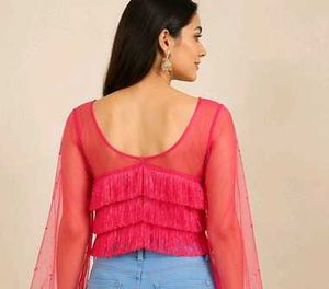 Stylish Red Blouse with Fringe Detail