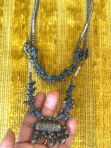 Layered Necklace with Blue Accents