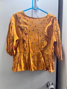 Mustard Floral Tiered Ruffle Top