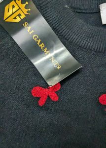 Black Embroided Woolen Top For Women