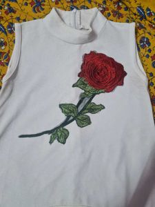 White Rose Embroidered High-Low Sleeveless Tunic